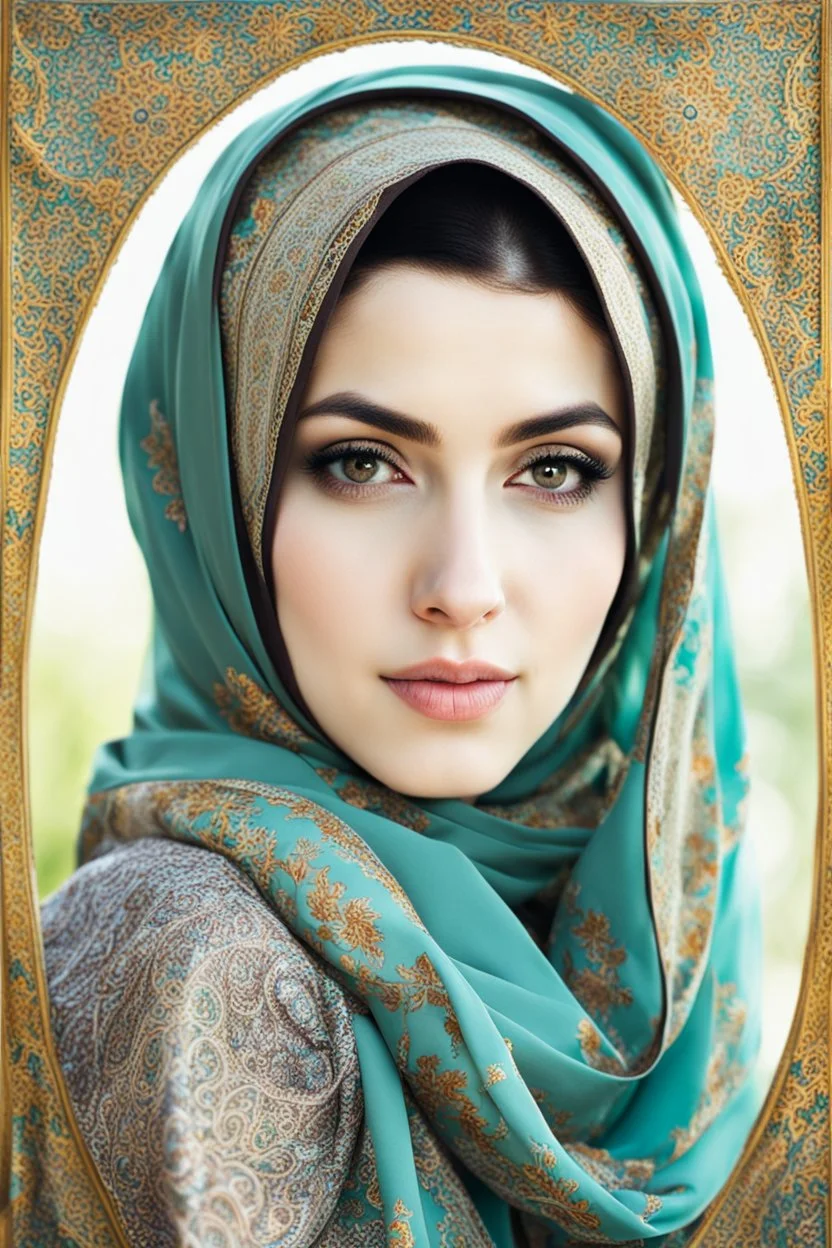 potrait of a iranian girl, pale skin,, wearing hijab