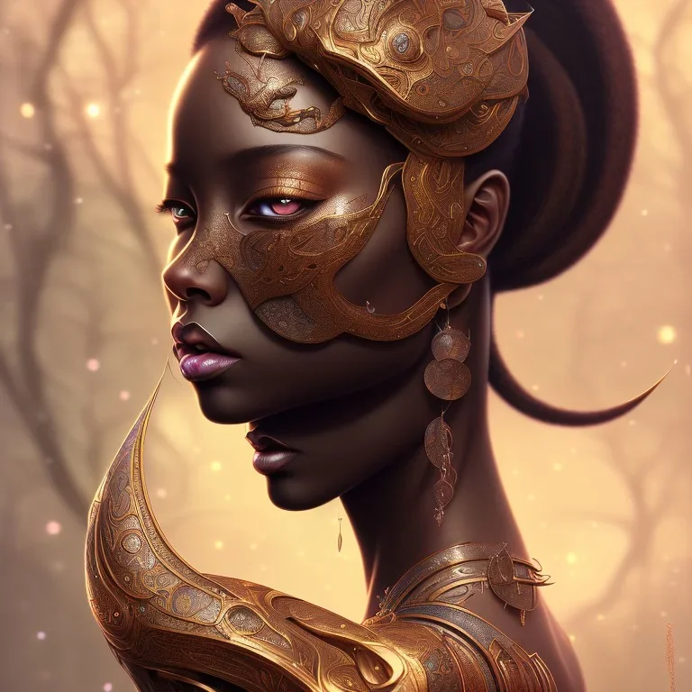 sango fantasy, fantasy magic, intricate, sharp focus, illustration, highly detailed, digital painting, concept art, matte, masterpiece head sexy lady body black African beauty space lady one tiger skin wearing African hair snow background