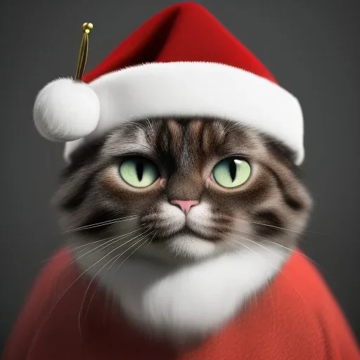 a beautiful portrait of a cute cat dressed as santa, by greg rutkowski, high key lighting, volumetric light, digital art, highly detailed, fine detail, intricate, ornate, complex, octane render, unreal engine, photorealistic unreal 5.