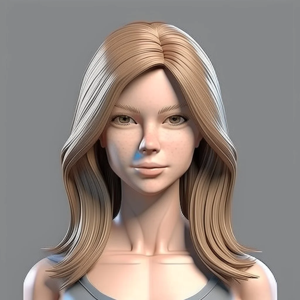 front view female 3d character hair