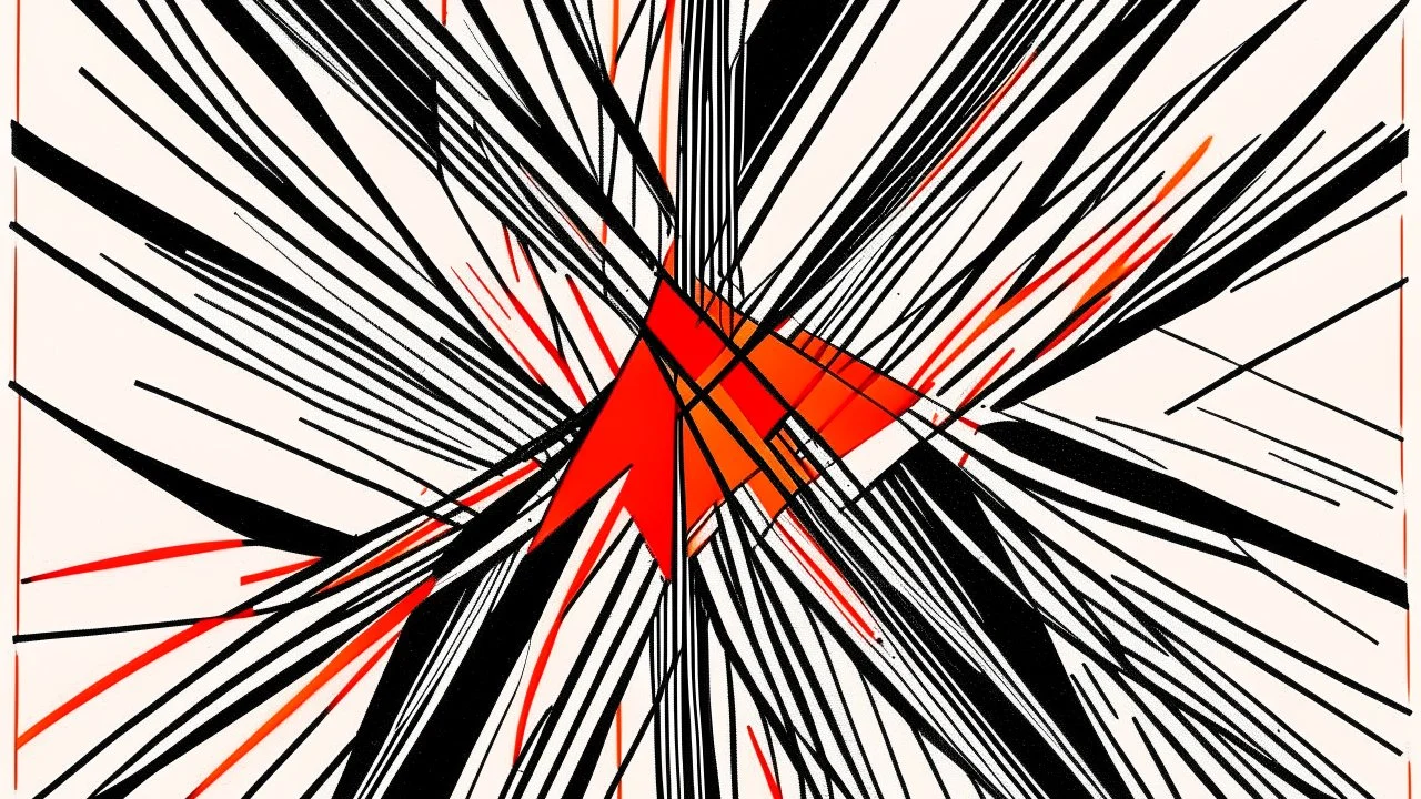 Cross Hatching; Ilya Bolotowsky; Abstract Art; Black and white with splashes of orange