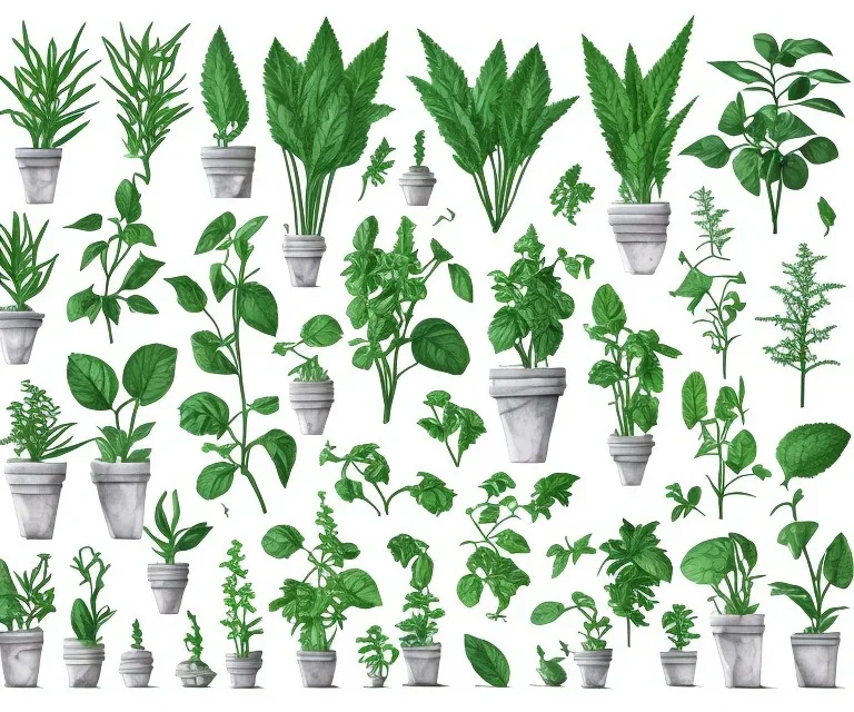 Vector plants and herb set illustration. Watercolor white backdrop