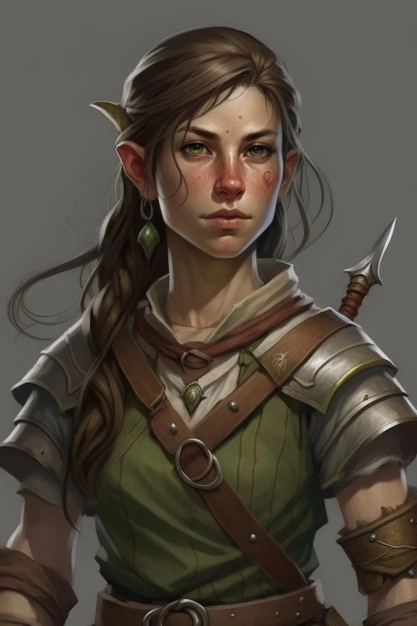 old broad female half elf brown hair fighter