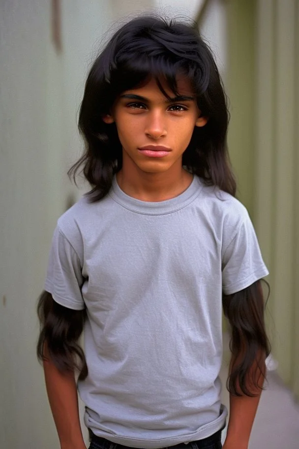 Appearance: Ari has a mixed-race skin tone with a light brown complexion. He has dark hair in a page boy haircut that sticks out from behind his ears, and his hair length could be somewhere in-between long and short. His face is thin with high cheekbones and gray eyes that are often full of emotion. He stands at around 5 feet 7 inches tall, with a lean build that suggests he doesn't engage in a lot of physical activity. He is of average attractiveness with a boyish face.