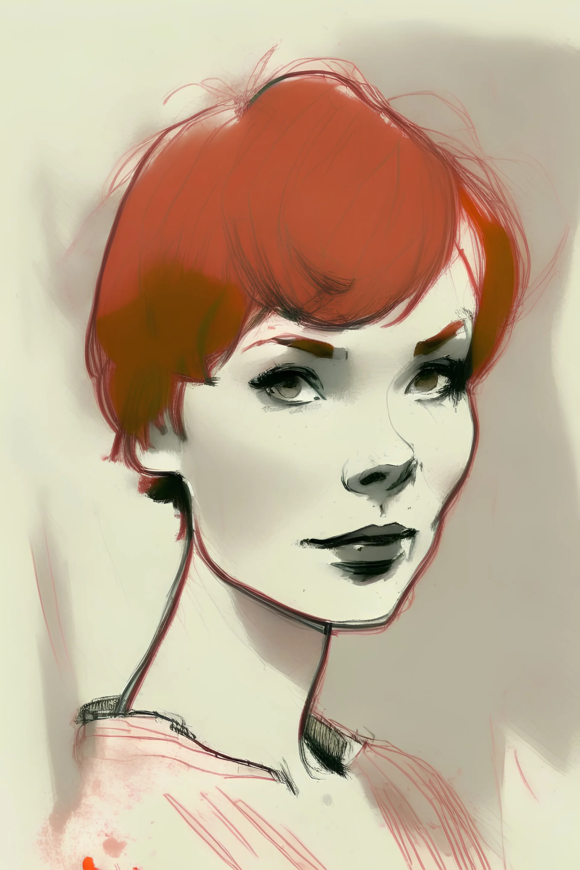 A woman with short red hair sketch