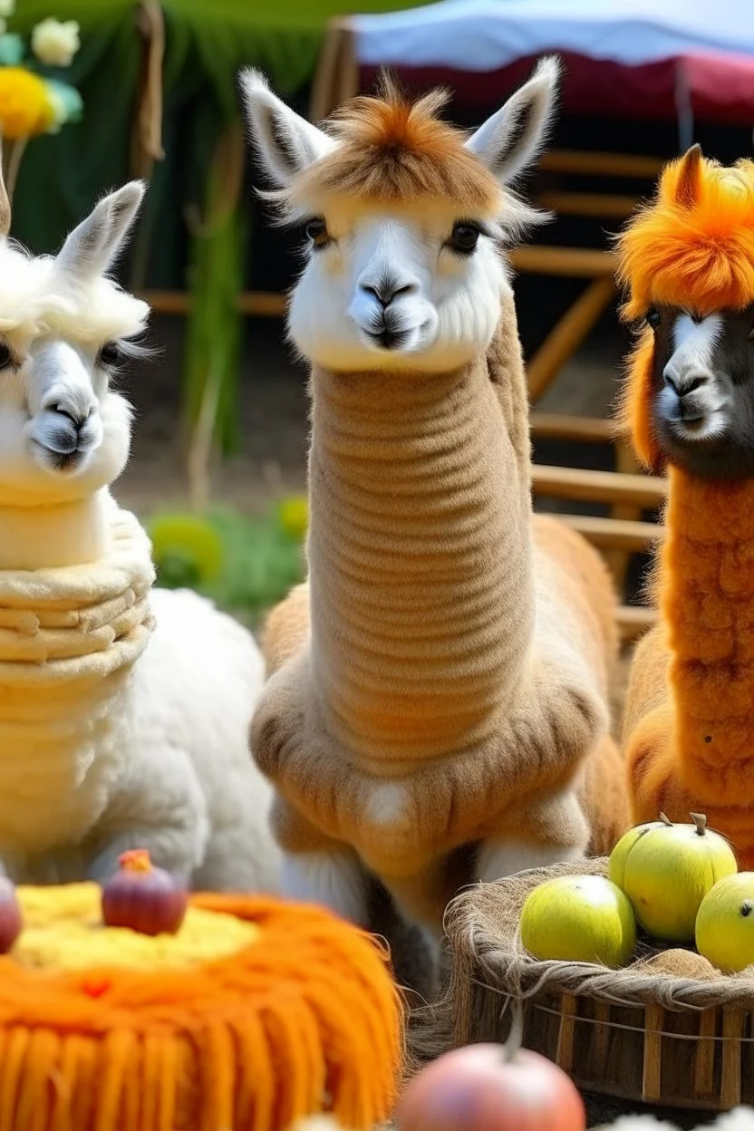 llamas mixed with a cat eating dumplings