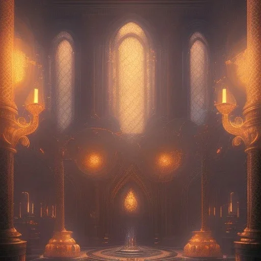 fantasy concept art, dynamic lighting, Intricately detailed, Splash screen art, deep color, Unreal Engine, volumetric lighting, fantasy library artwork, black marble, Fantasy library artwork, white candles, white silk, stained glass windows,