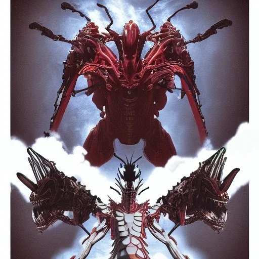 hybrid of Mass Production Evangelion and Godzilla and xenomorph