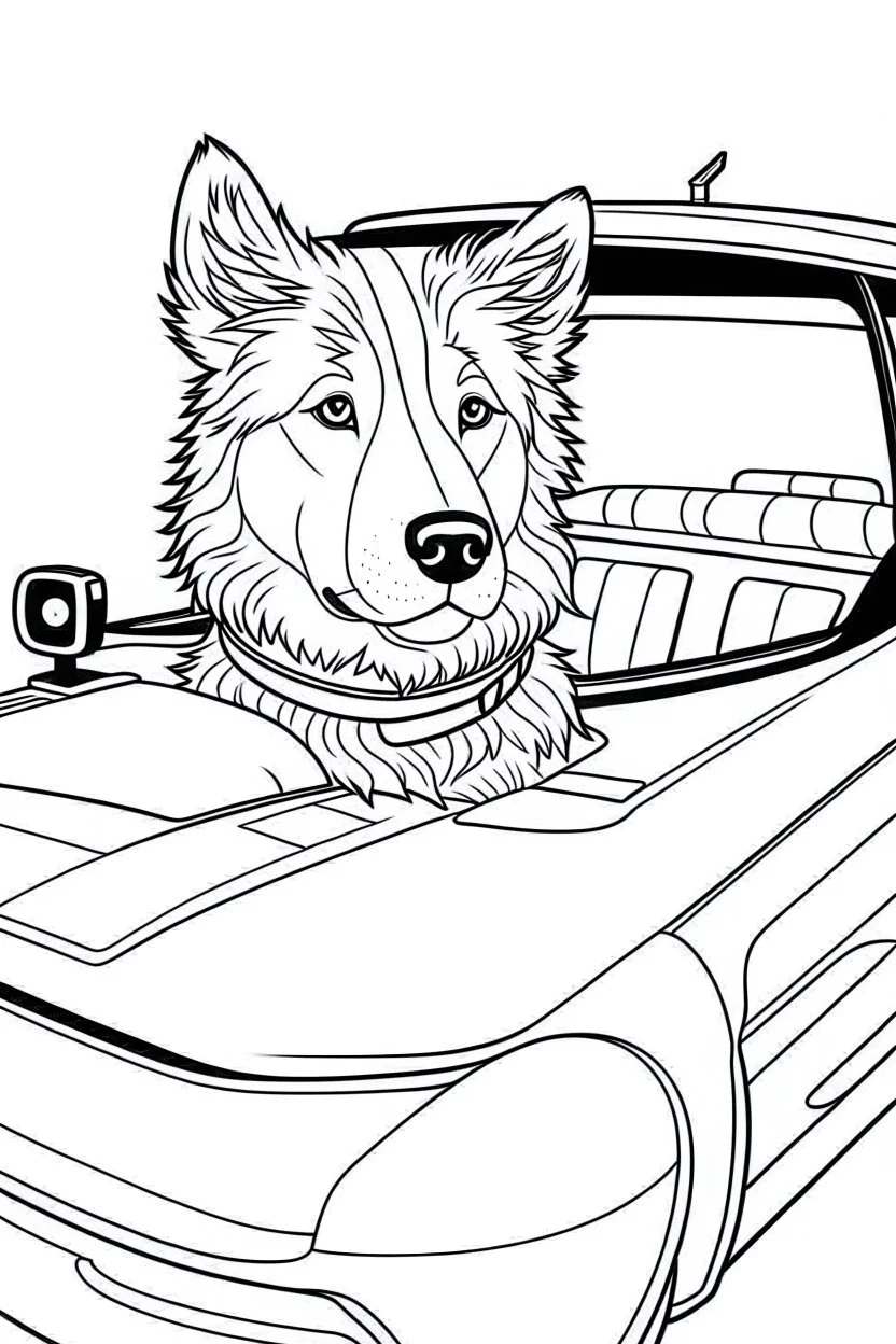 outline art for real DOGS-IN-CARS Coloring page, Japanese manga style, cartoon style, cute face, white background sketch style, full body is a must, only use outline, clean line art, no shadow, bold outlineMasterpiece, Ominous, Golden Ratio, Highly Detailed, photo, poster, fashion, illustration