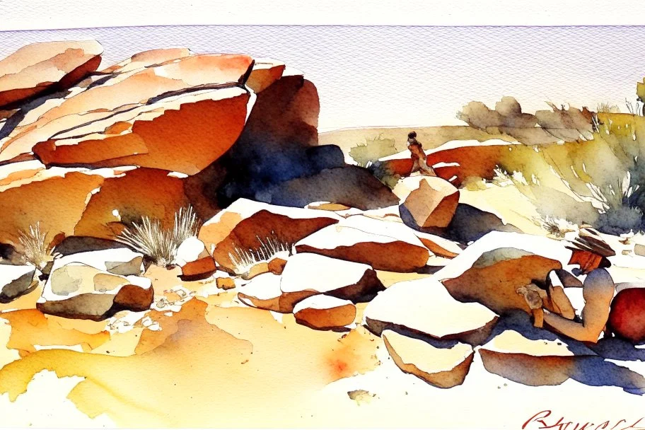 Sunny day, rocks, arid land, winslow homer watercolor paintings