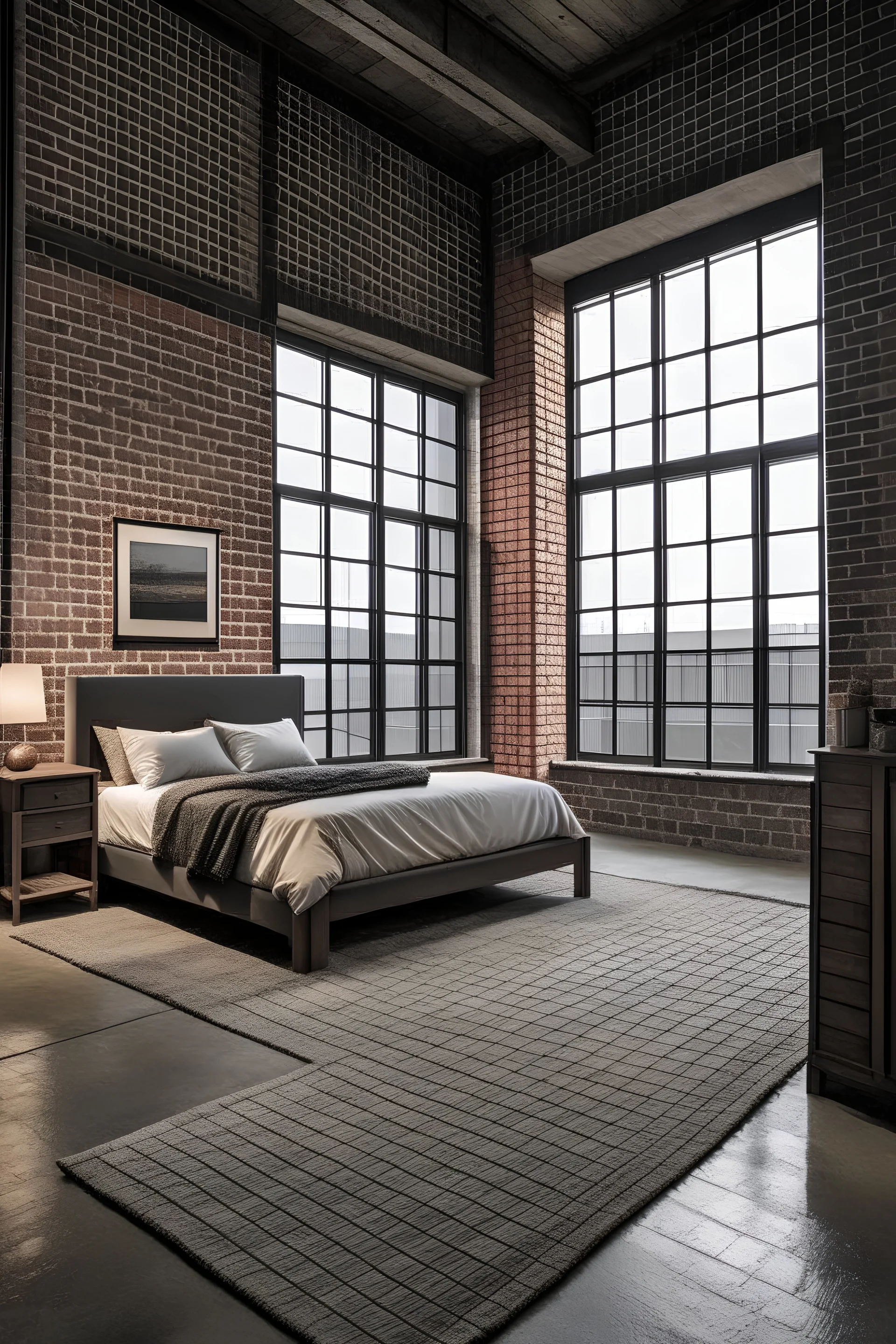 Editorial Style Photo, Grid, Dutch Angle, Industrial, Bedroom, U-Shape, Tile, Concrete, Window View, Hard, Organic, Monochromatic, Winter, Raymour & Flanigan, Task, Coastal, Night, Romantic, Luxury Budget
