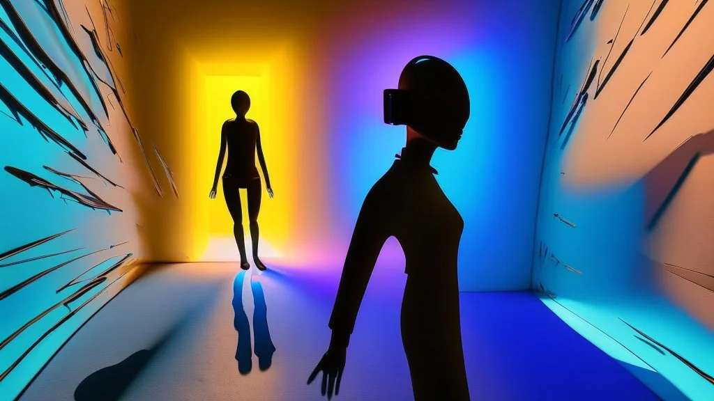 shadow made of different colors of a person entering virtual reality