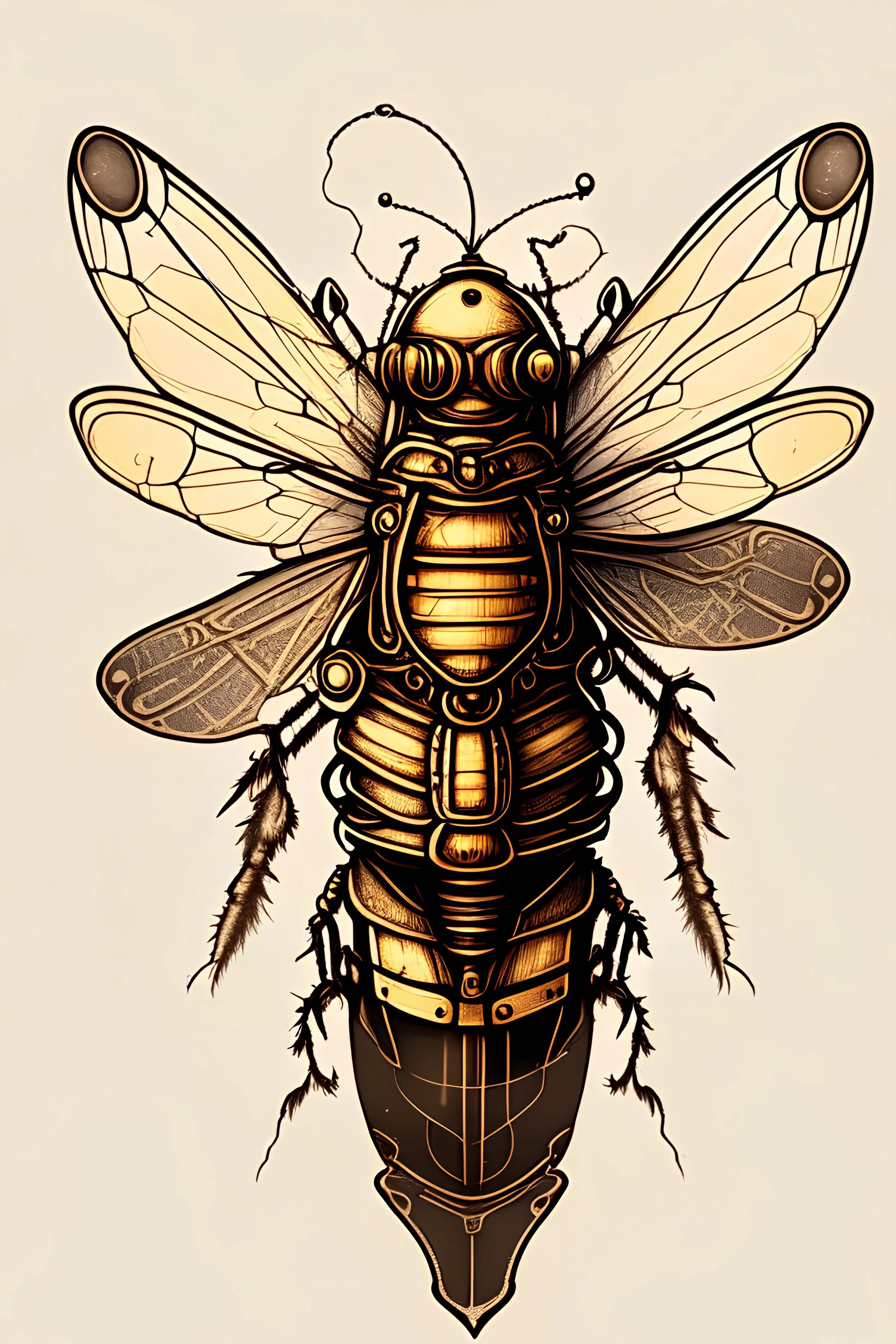 A drawing of a steampunk firefly vector image with very clear details