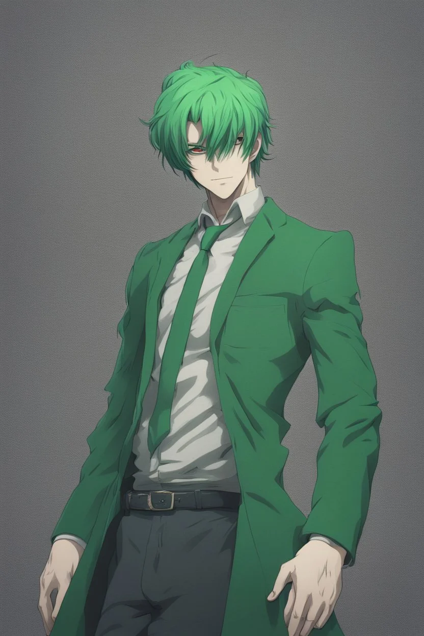 Anime man with green skin