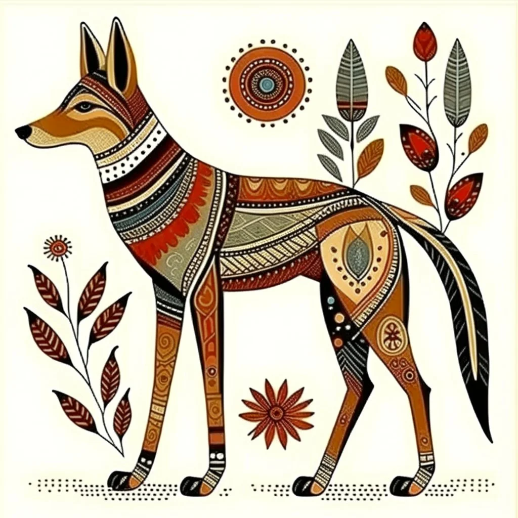 Native American Folk Art Coyote illustration