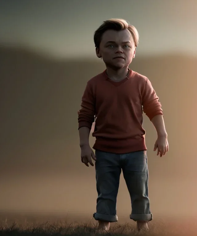 Leonardo di caprio toddler, full body, car, dramatic lighting, hyper realistic