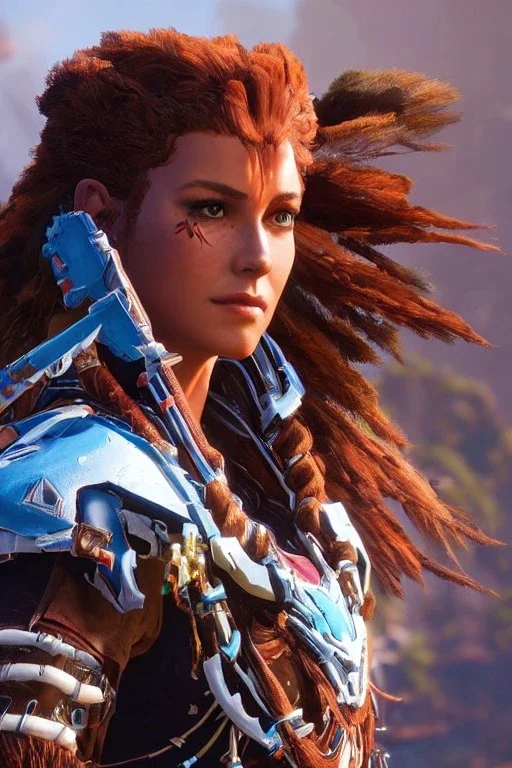 Full body portrait, painting, medium shot lady Style of Horizon Zero Dawn