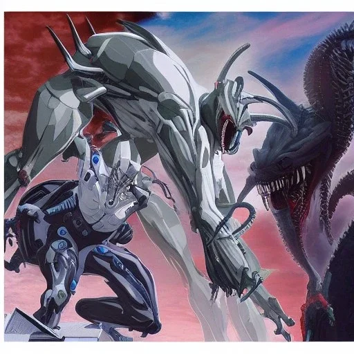 hybrid of Mass Production Evangelion and Godzilla and xenomorph