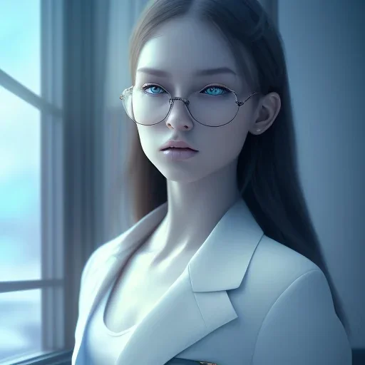 female student studying by the window, anime style,perfect face, cool face, ultra detail, unreal engine 5, cinema4d, sun light, studio lighting --ar 1:1 --v 4