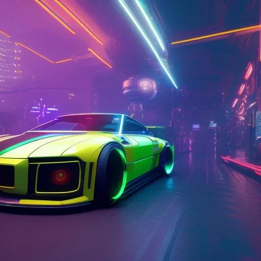 cyberpunk hyper car,cyberpunk 2077,center composition, ultra realistic,shiny, smooth, studio quality, octane render, Surrealism, Triadic colour scheme,glow-stick, ambient lighting,nightclub lighting, polaroid, 100mm, --ar 1:1 --v4