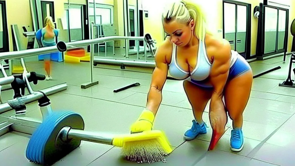 cleaning lady dirties up public gym