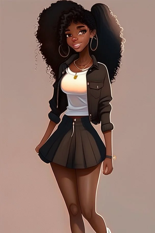 black cute midbody teen girl art fullbody