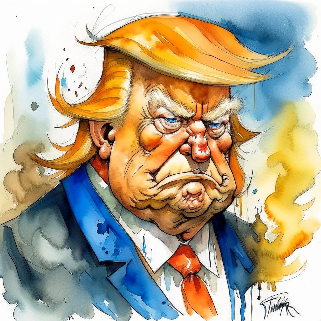 dnd, fantasy, watercolour, humongous strokes, stylistic, portrait, illustration, furry, trump , personable face