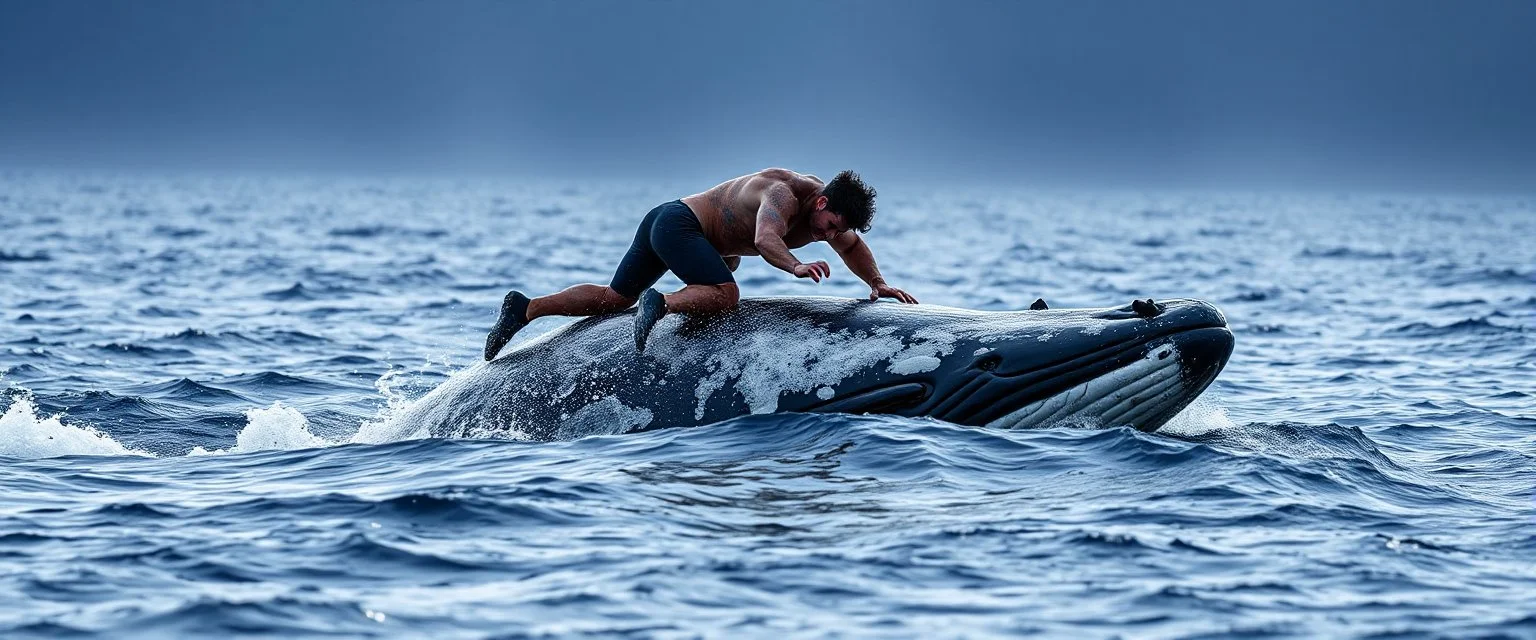 wrestling match on top of whale