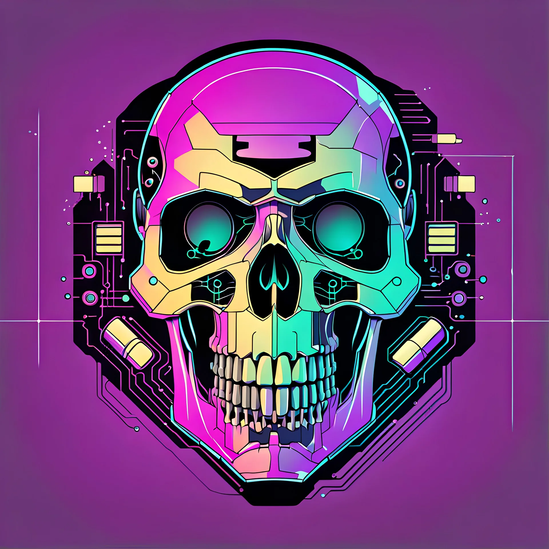 FLAT VECTOR LAYERED IMAGE OF CYBERNETIC SKULL PARTS IN A SCHEMATIC