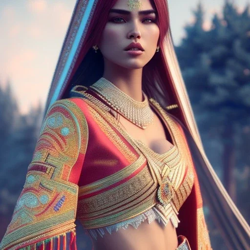 Kazakh tribes, thread, embroidery, intricate detail, sharp focus, dynamic lighting, octane render, blender, Unreal Engine, high detail