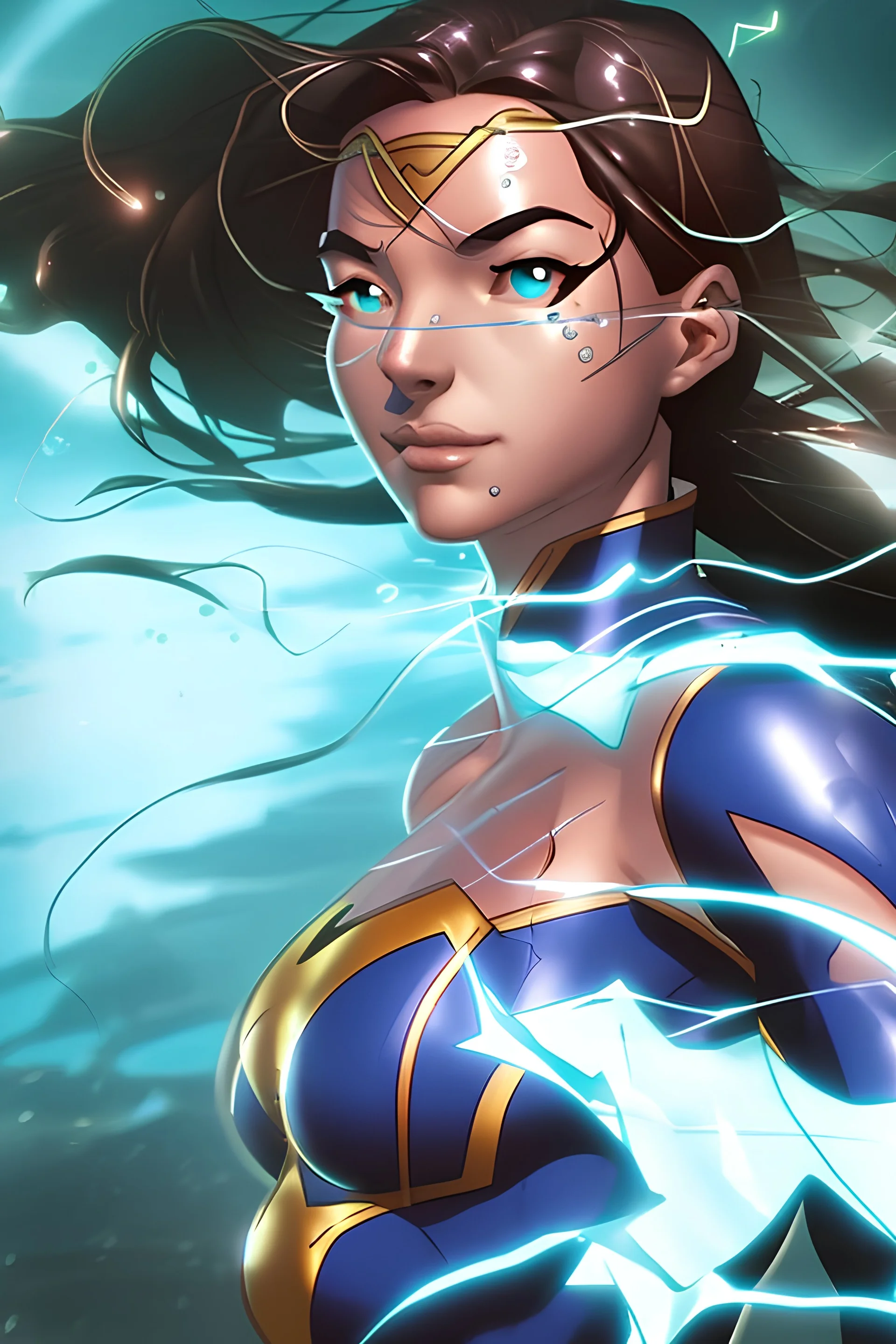 A female superhero with water powers close up