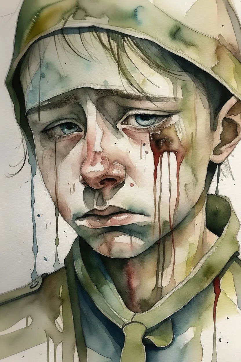 Watercolored crying soldier