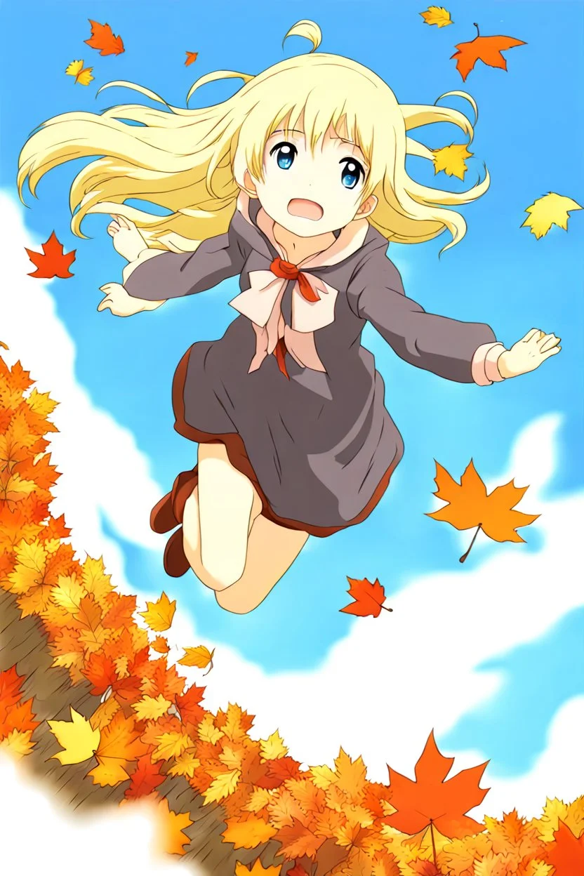 Blonde girl fall from sky. Anime style