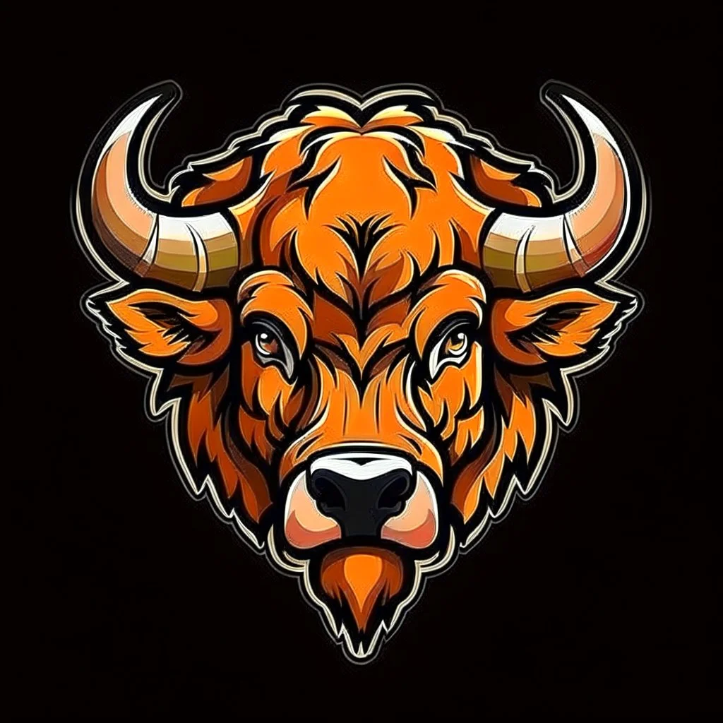 American Bison head at an angle, sports logo illustration style