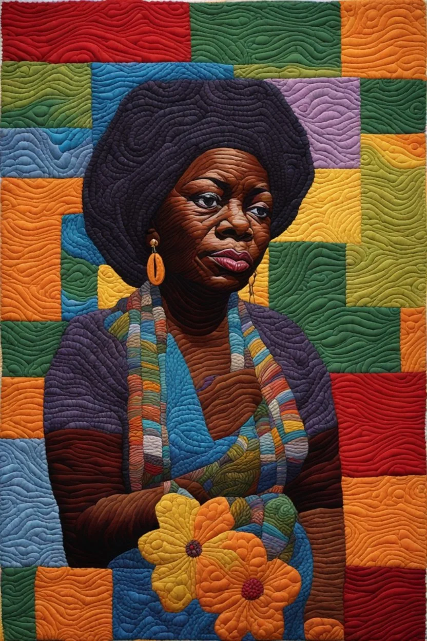 A textile portrait, quilting, fabrics, by artist "Bisa Butler"