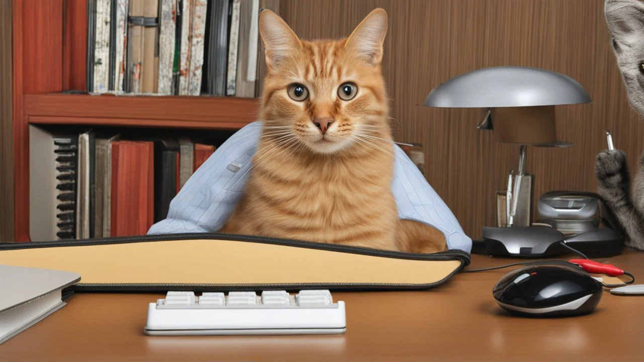 very clever cat with computer mouse