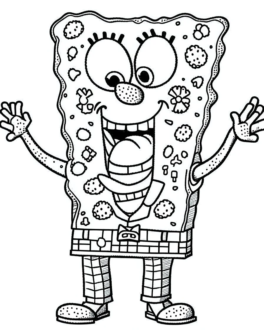 Generate a colouring pages of the SpongeBob along with some pencil sketch marks with white background