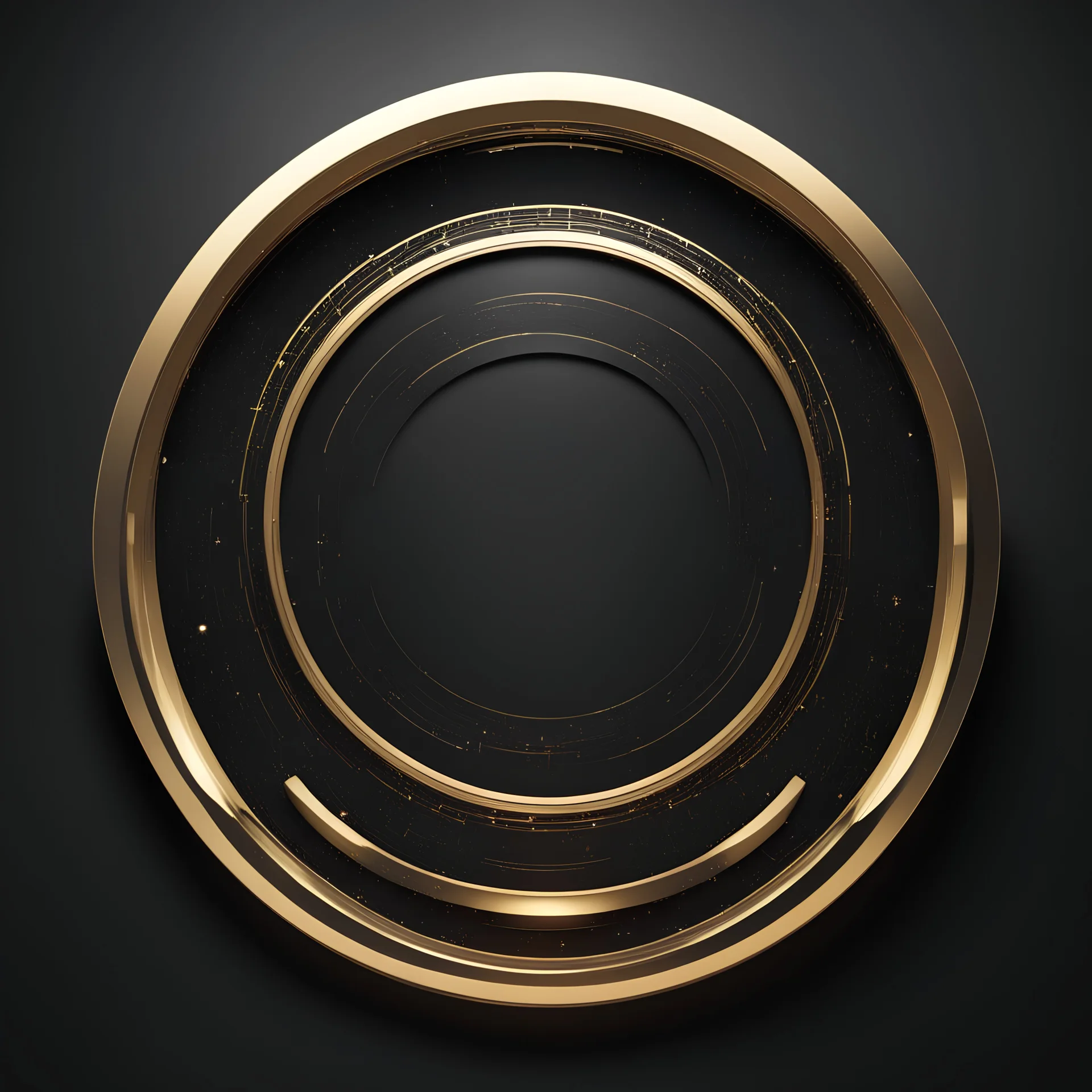 create me a thin round laurel golden rim. but futuristic space technology and electronics. background should be full black. no face should be visible. its just the rim. the middle should be empty.