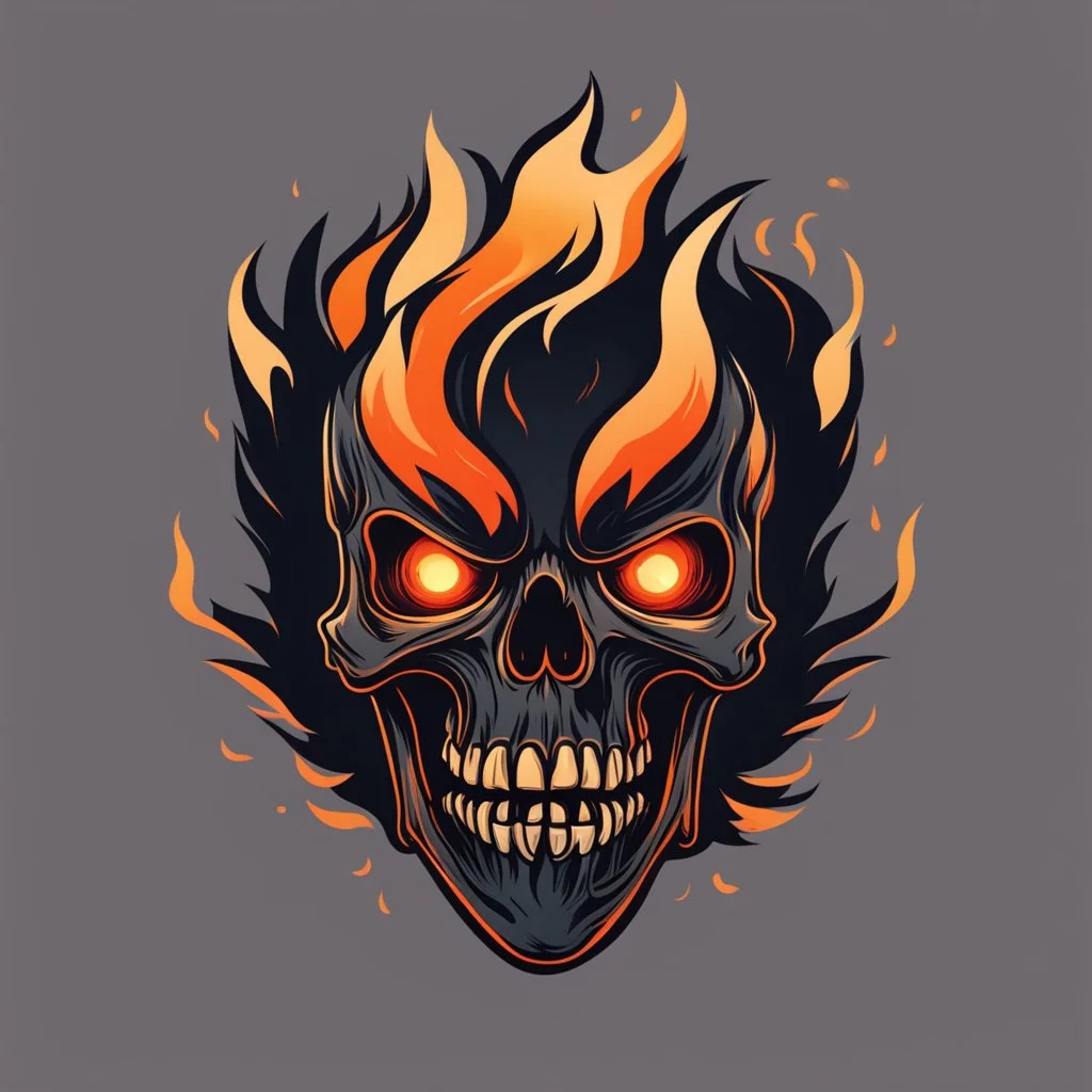 minimalistic burning screaming skull flame cyberpunk logo