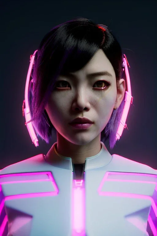 portrait, Asian cyborg woman, ghost in the shell style :: symmetry photography, cyberpunk, pink hair, makeup, long line eye, light iris, :: black samurai armor, japanese traditional pattern, wires and circuits, pink, white, black :: cinematic, Ultra realistic, dark scene, soft color, highly detailed, unreal engine 5, RTX, ultra detail, 3d, finely drawn, high definition.