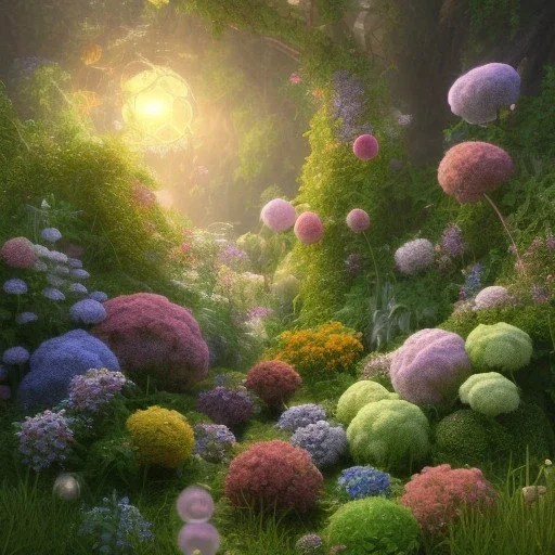 pixar style, volumetric summer garden environment and background, realistic painting of popcorn, looking excited, volumetric lighting, dramatic lighting, detailed digital painting, extreme dense and fine fur, anime, ornate, colour-washed colors, elegant, small minutiae, tiny features, particulars, centered, smooth, sharp focus, renderman gofur render, 8k, uhd, detailed eyes, realistic shaded volumetric lighting, sunlight caustics, backlight, centered camera view