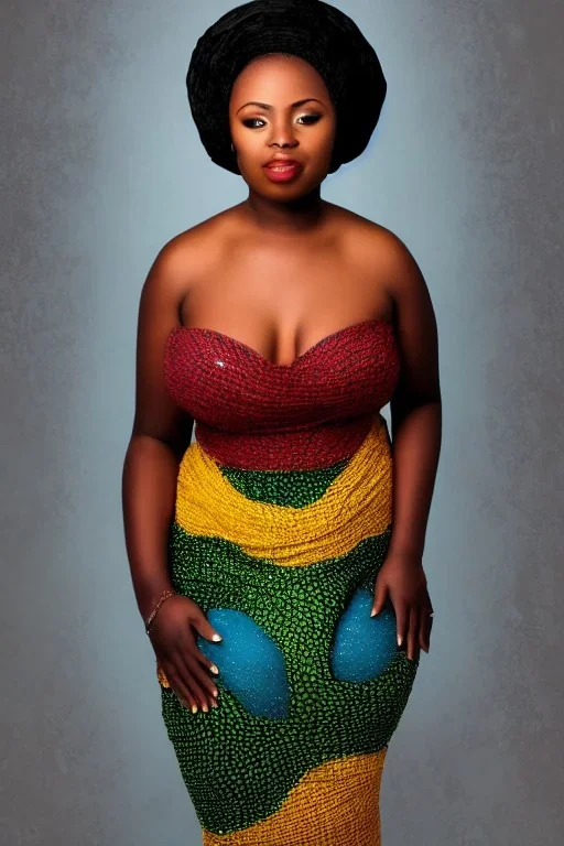 Portrait voluptuous African lady , full body shot, full-color medium shot