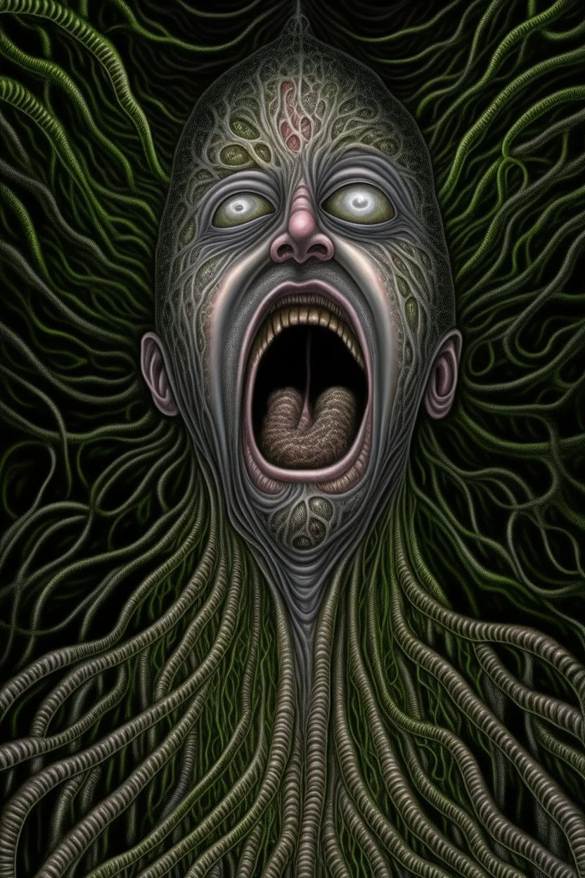 Nervous system hijacked by fear parasite; neo-surrealism