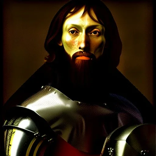 portrait of a medieval knight Caravaggio style