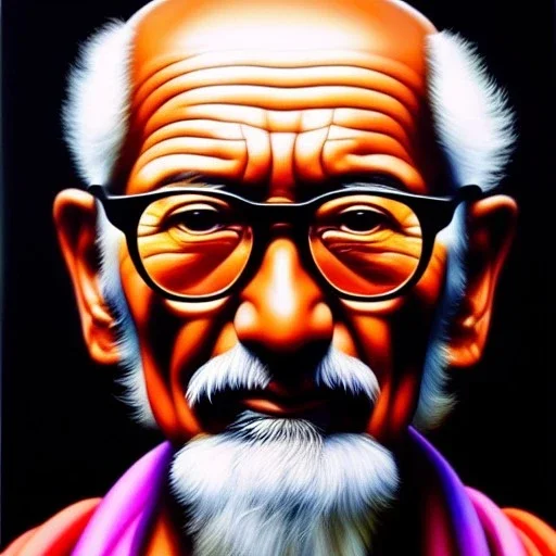 Ultra detailed fullbody Portrait in oil on canvas of Master Roshi,extremely detailed digital painting,ultrarealistic skin,intense stare, extremely detailed face, crystal clear eyes, mystical colors ,perfectly centered image, perfect composition, rim light, beautiful lighting,masterpiece ,8k, stunning scene, raytracing, anatomically correct, in the style of Simon Bisley and Ohrai Noriyoshi and robert e howard and Steve Jung and frank frazetta.