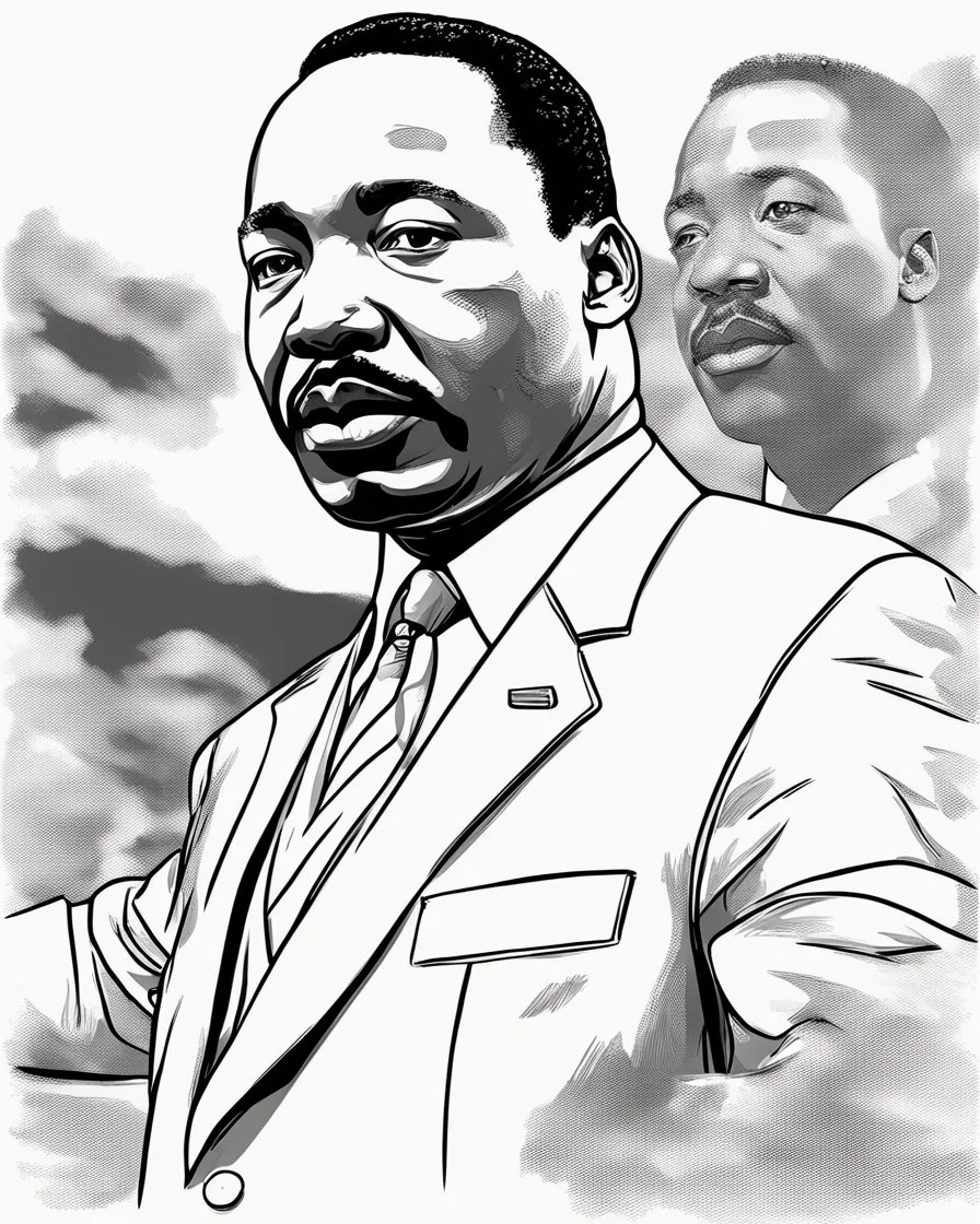 Outline art for coloring pages with Martin luther king jr, white background, sketch style, only use black outline, white background, no shadows and well and clear outline