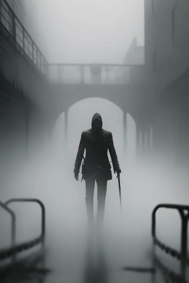 Dark street life creepy fog colours strong texture ombre insensate nightmare 8k artistic Photography volumetric light, Yves Tanguy