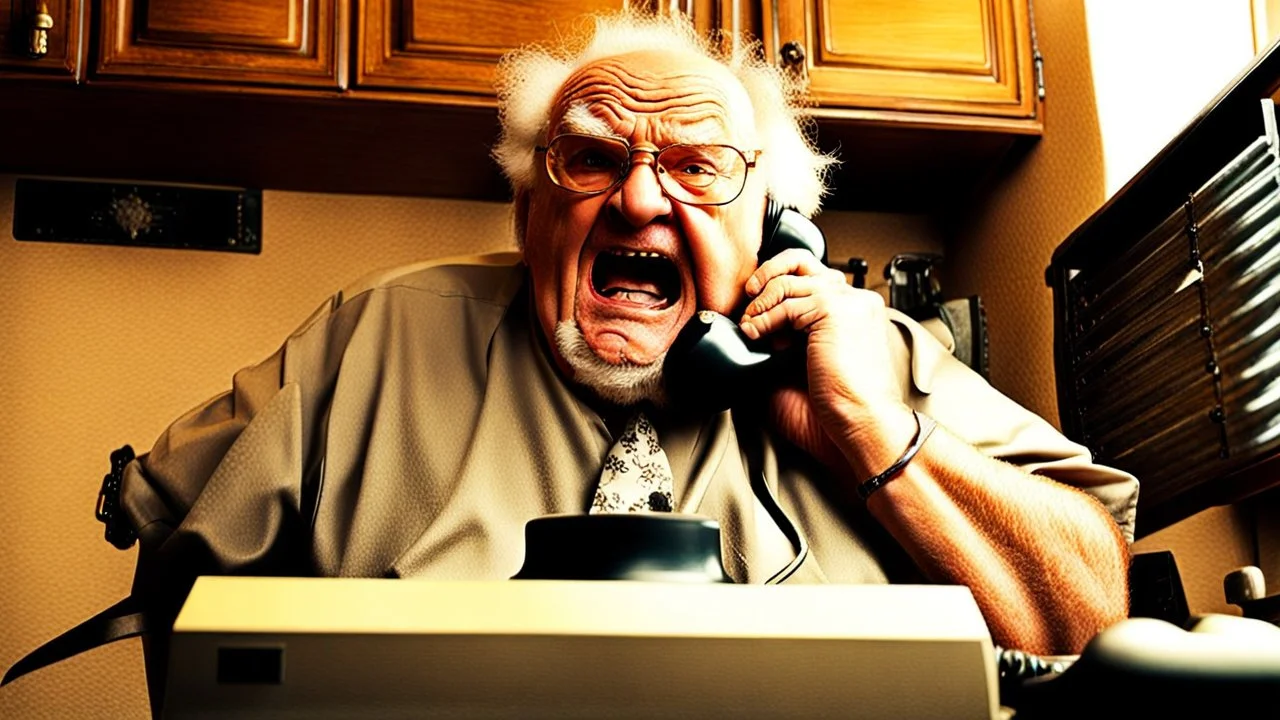 angry fat sloppy old fool yells on the phone