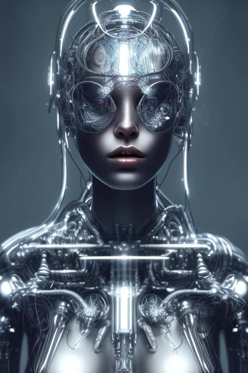 cyberpunk, chrome body, women, portrai, open mouth, perfect skin, tron, cyborg , perfekt, real, dream, hr giger