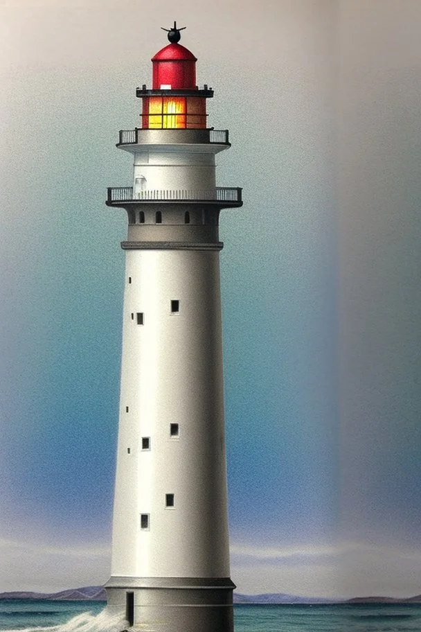 Realistic drawing with colored pencils of lighthouse on a white background